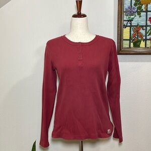 Carhartt Women's Red Long-Sleeve Henley Top Large